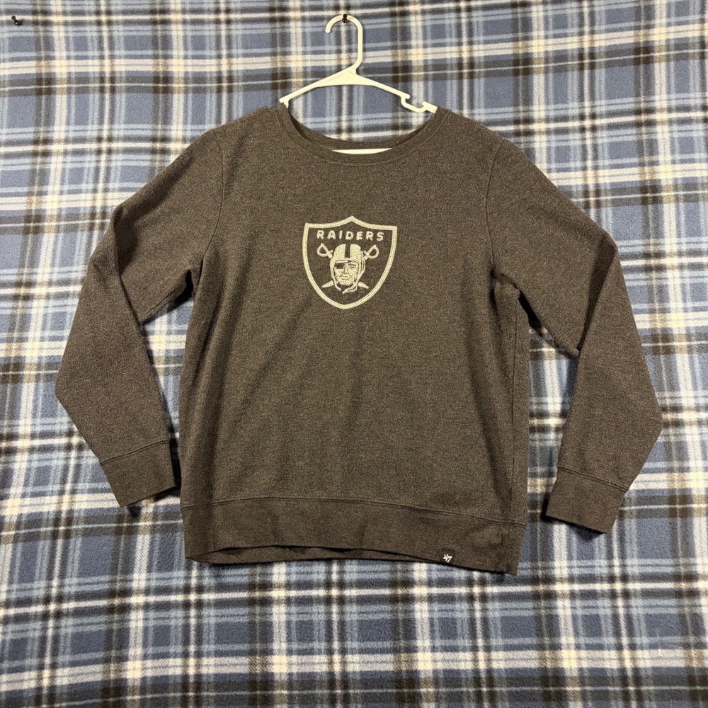 47 Brand Las Vegas Raiders Sweatshirt Mens Medium Gray Embroidered Crewneck NFL